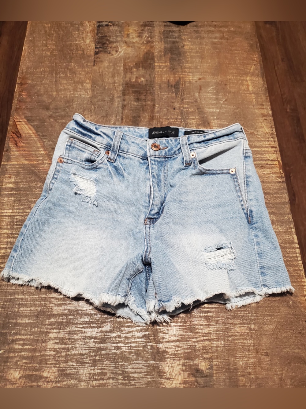 Kendall & Kylie, Faded Light Blue Distressed Denim Shorts, size 1/25